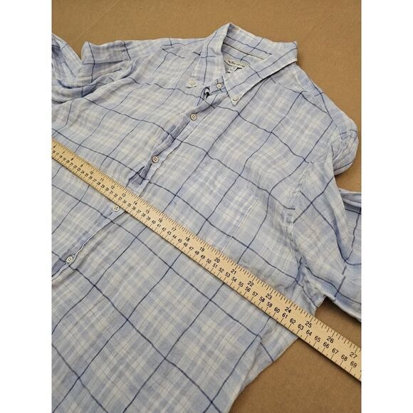 Peter Millar Linen Sport Shirt Men's XL Plaid Crown Sport Button Up Blue - Picture 6 of 13